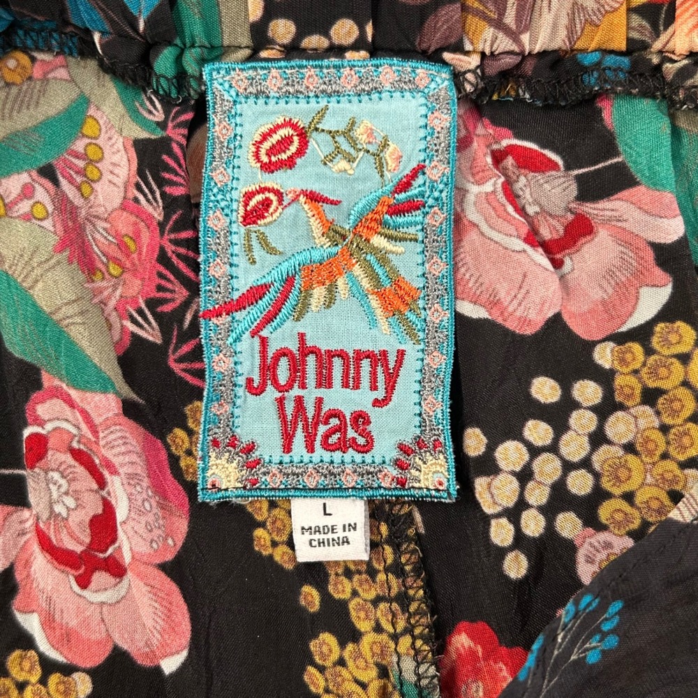 Johnny Was Womens L Floral Wide Leg Pants Open Side Scalloped Hem Boho - Picture 8 of 12